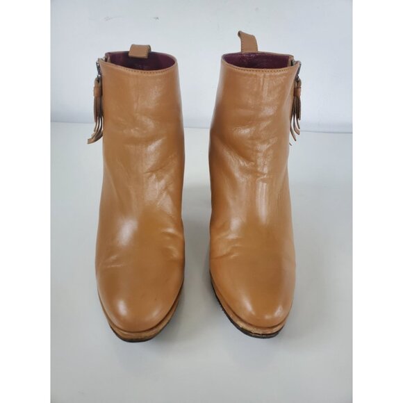 Opening Ceremony Leather Ankle Boots Caramel Brown Bootie Size 37.5 US 6.5 Shoes - Picture 2 of 15